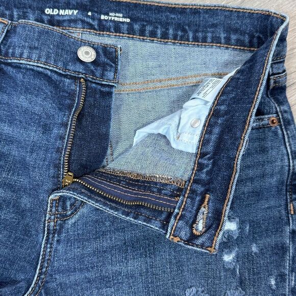 Old Navy Mid Rise Boyfriend Jeans Distressed Crop Blue 4 - Picture 6 of 15
